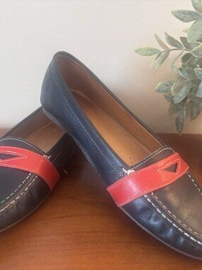 Sebago Womens Size 6.5 Meriden Penny Loafer Blue Red